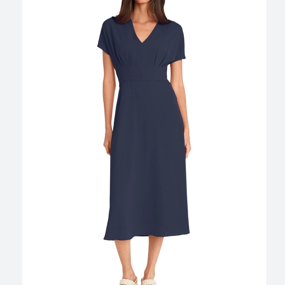 Maggy London Navy V Neck Midi Dress Size 8 Women Color Navy Preppy Wedding Guest